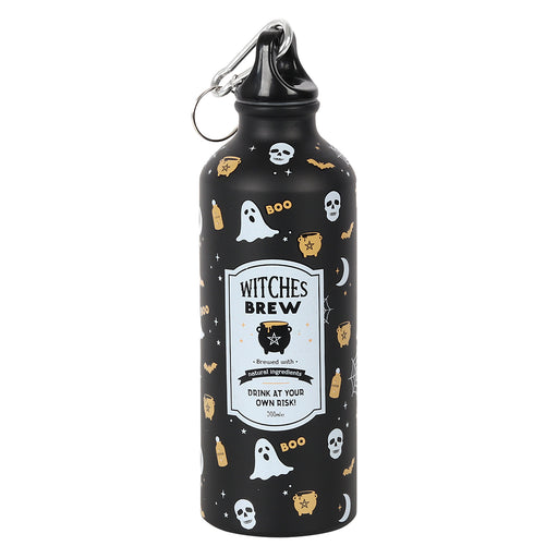 Witches Brew Skull Ghost Metal Water Bottle - Black