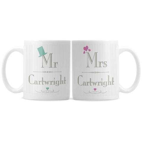 Personalised Decorative Mr and Mrs Mug Set - Myhappymoments.co.uk