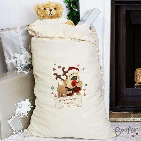 Personalised Boofle Christmas Reindeer Cotton Sack - Myhappymoments.co.uk