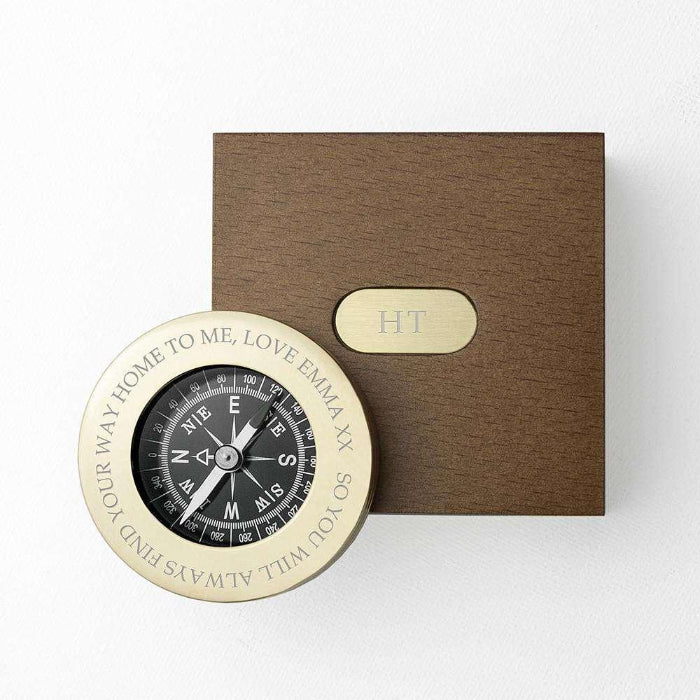 Personalised Brass Travellers Compass & Box