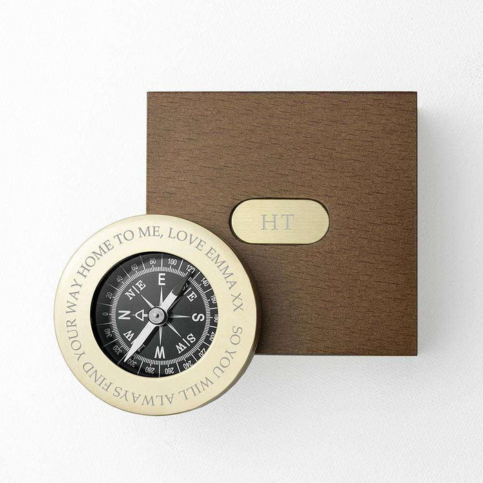 Personalised Brass Travellers Compass & Box - Myhappymoments.co.uk