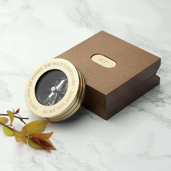 Personalised Brass Travellers Compass & Box - Myhappymoments.co.uk