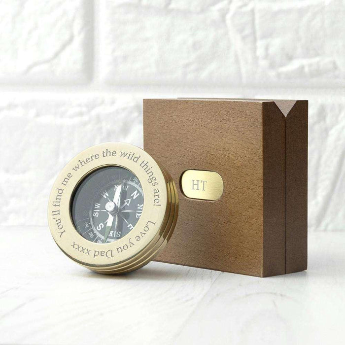 Personalised Brass Compass & Wooden Monogrammed Gift Box