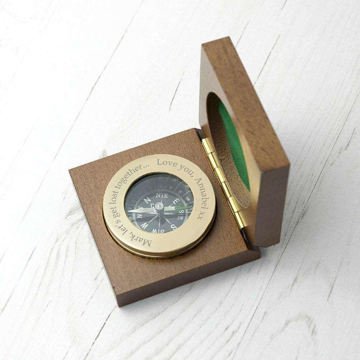 Personalised Brass Travellers Compass & Box