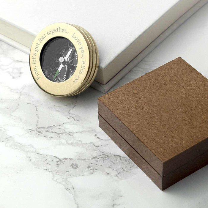 Personalised Brass Travellers Compass & Box