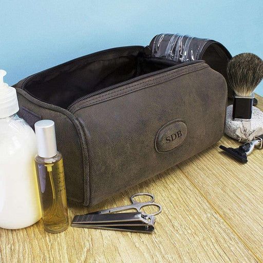 Men's Personalised Suede Textured Double Zipped Wash Bag - Myhappymoments.co.uk