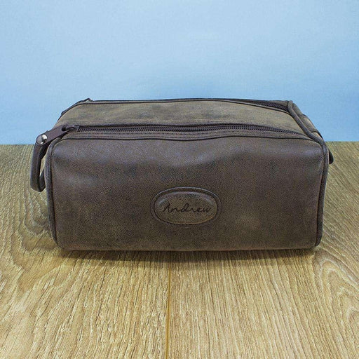 Men's Personalised Suede Textured Double Zipped Wash Bag - Myhappymoments.co.uk