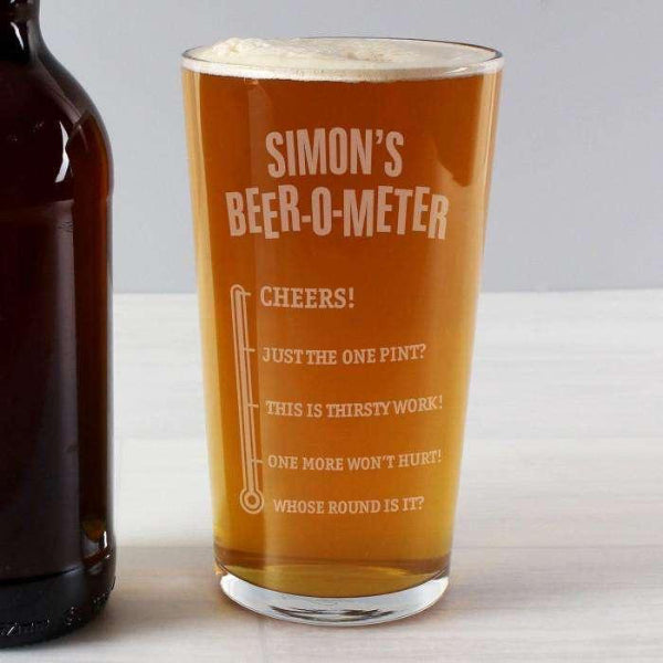 Personalised Beer-o-Meter Pint Glass | Secret Santa Gift
