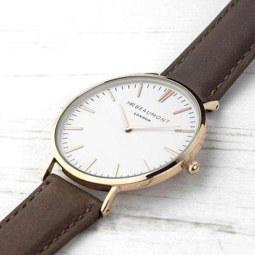 Personalised Mr Beaumont Men’s Leather Watch In Brown - Myhappymoments.co.uk