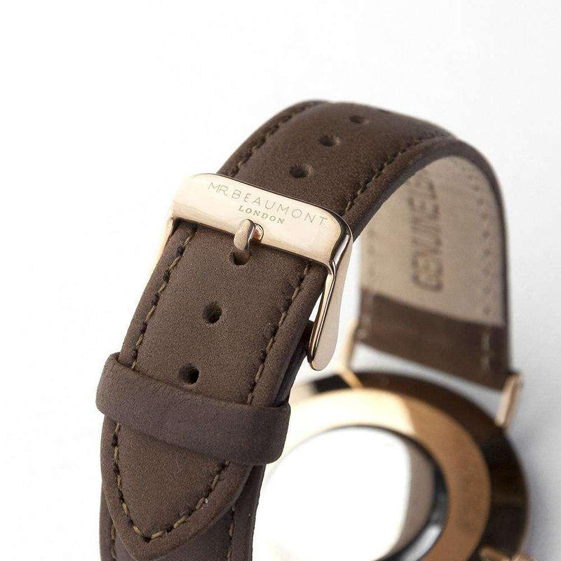 Personalised Mr Beaumont Men’s Leather Watch In Brown - Myhappymoments.co.uk