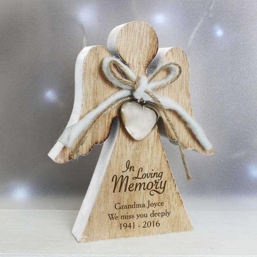 Personalised In Loving Memory Rustic Wooden Angel Decoration - Myhappymoments.co.uk