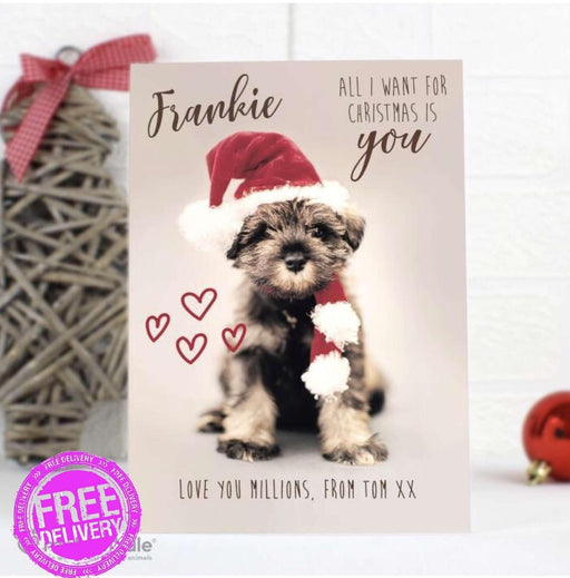 Personalised Rachael Hale 'All I Want For Christmas' Puppy Card - Myhappymoments.co.uk