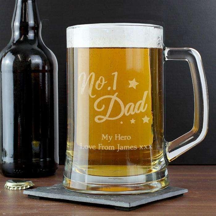 Personalised 'No.1 Dad' Glass Pint Stern Tankard - Myhappymoments.co.uk