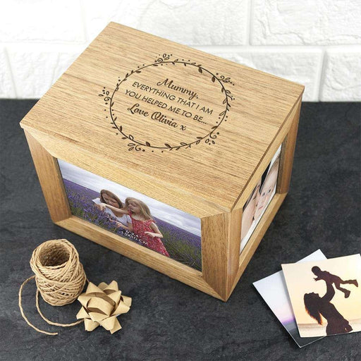 Personalised Thank You Mum Midi Oak Photo Cube Keepsake Box - Myhappymoments.co.uk