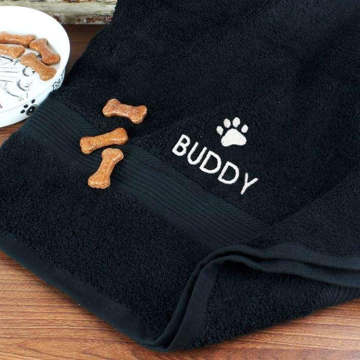Personalised Pet Paw Black Bath Towel - Myhappymoments.co.uk