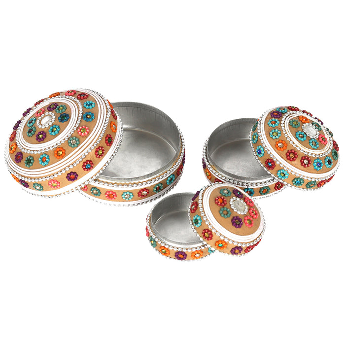 Set of 12 Cream Beaded Trinket Boxes