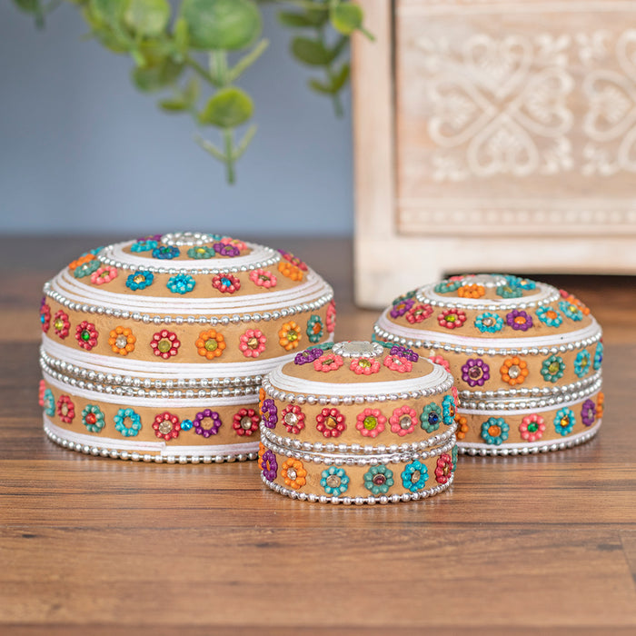 Set of 12 Cream Beaded Trinket Boxes