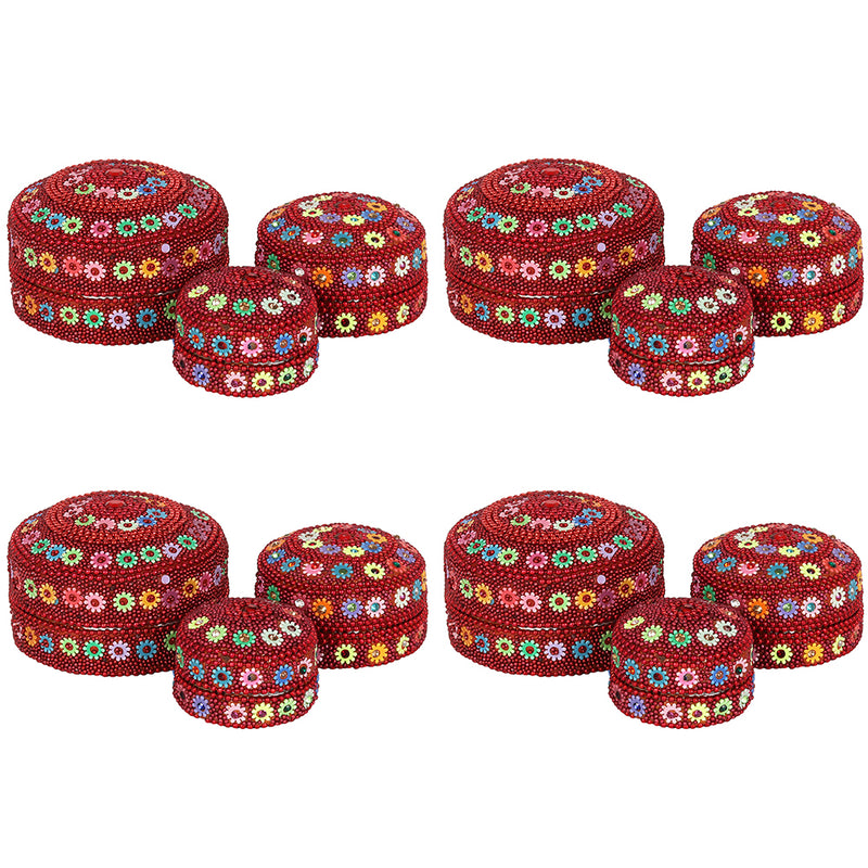 Set of 12 Red Beaded Trinket Boxes