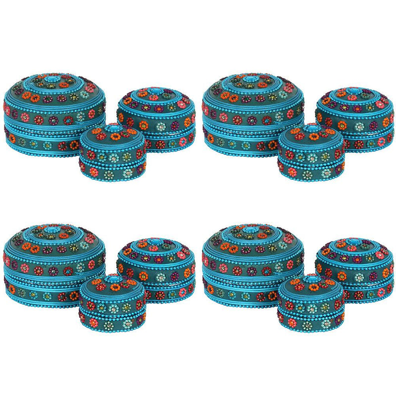 Set of 12 Blue Beaded Trinket Boxes