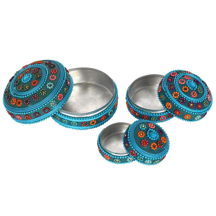 Set of 12 Blue Beaded Trinket Boxes