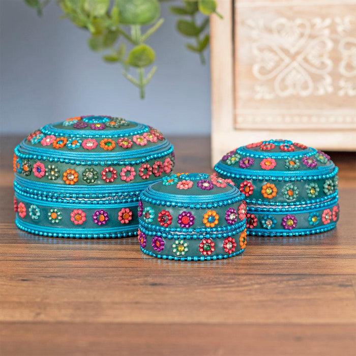 Set of 12 Blue Beaded Trinket Boxes