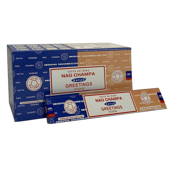Set of 12 Packets of Combo Satya Incense - Nag Champa Greetings