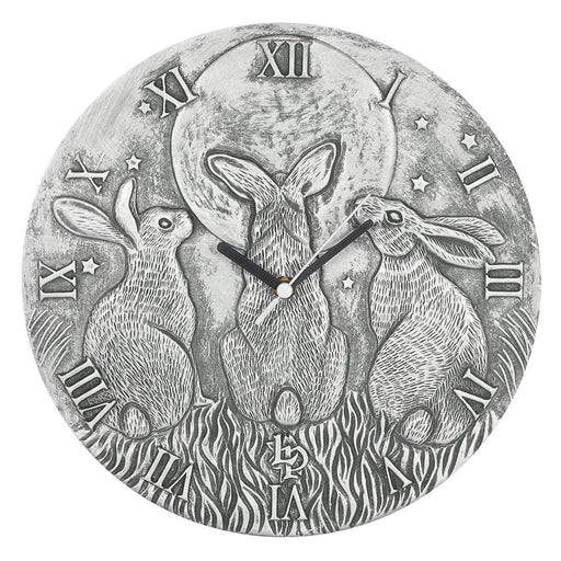 Silver Effect Terracotta Moon Shadows Hares Clock by Lisa Parker