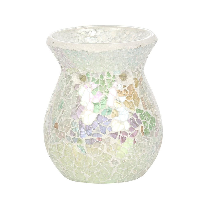 Small White Iridescent Crackle Oil Burner
