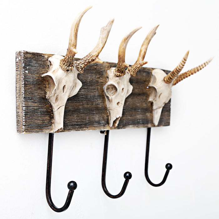 34cm 3 Hook Deer Skull Coat Rack
