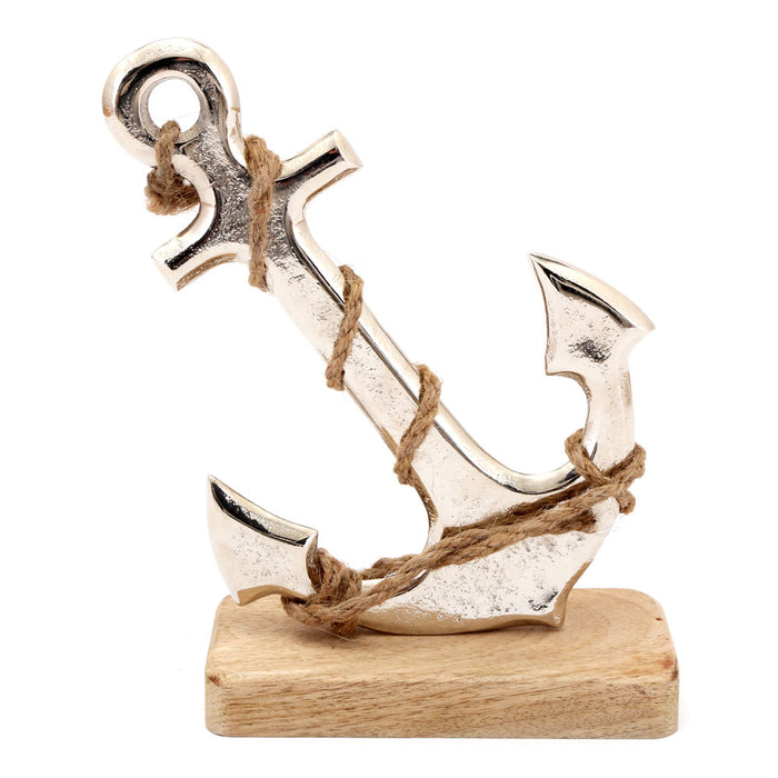 18cm Anchor Ornament on Wooden Base