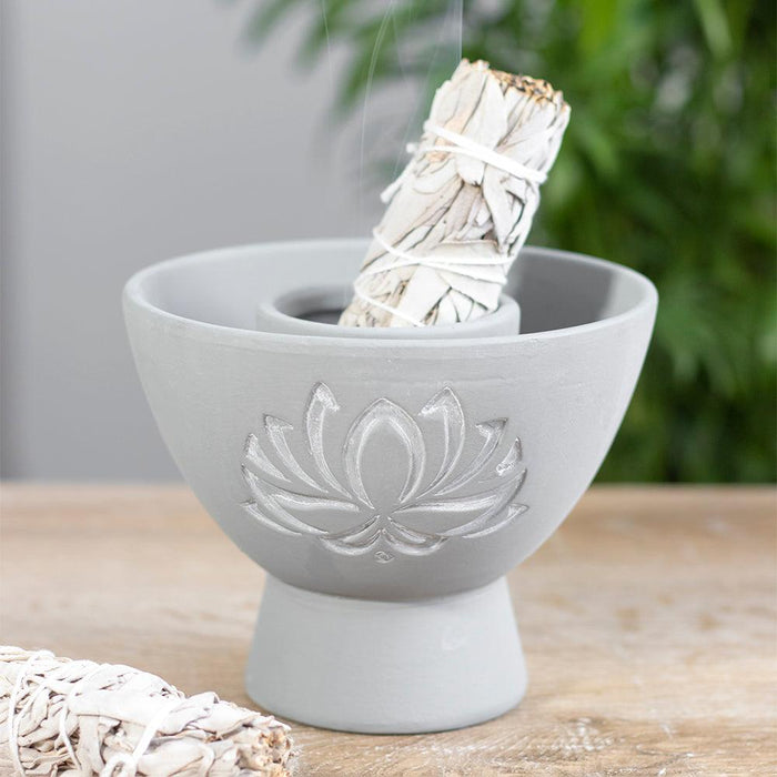 Grey Lotus Terracotta Smudge Bowl