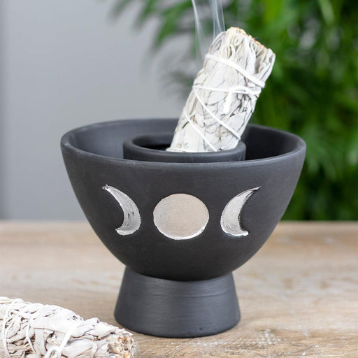 Black Triple Moon Terracotta Smudge Bowl