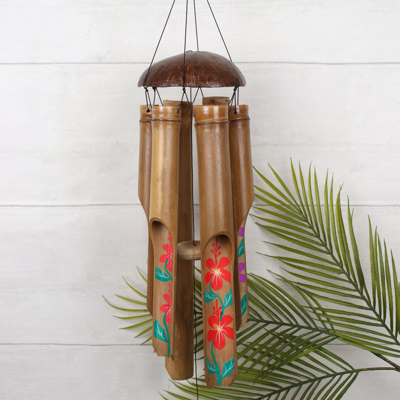 Painted Hibiscus Bamboo Wind Chime